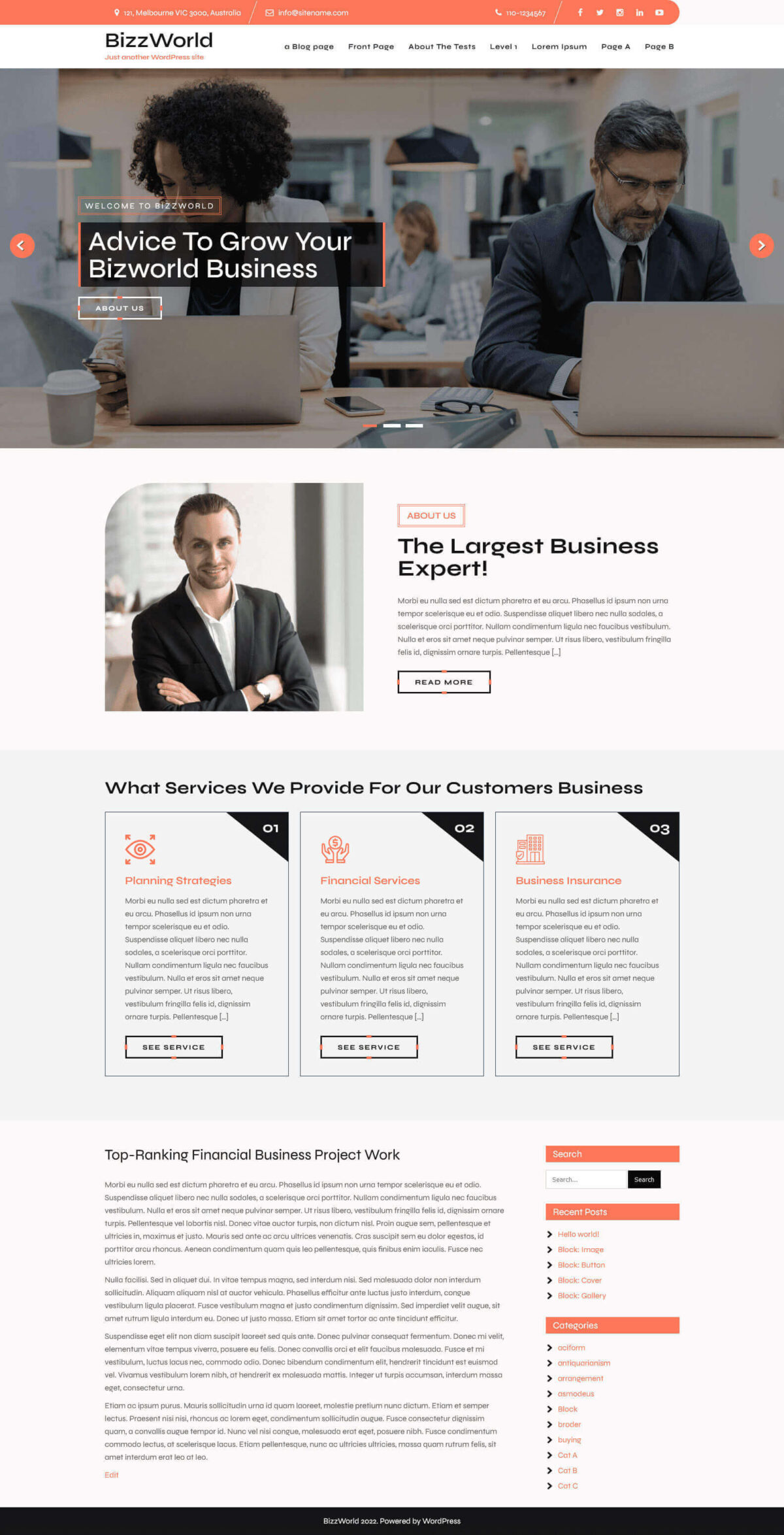 Bizworld is a free Corporate WordPress Theme