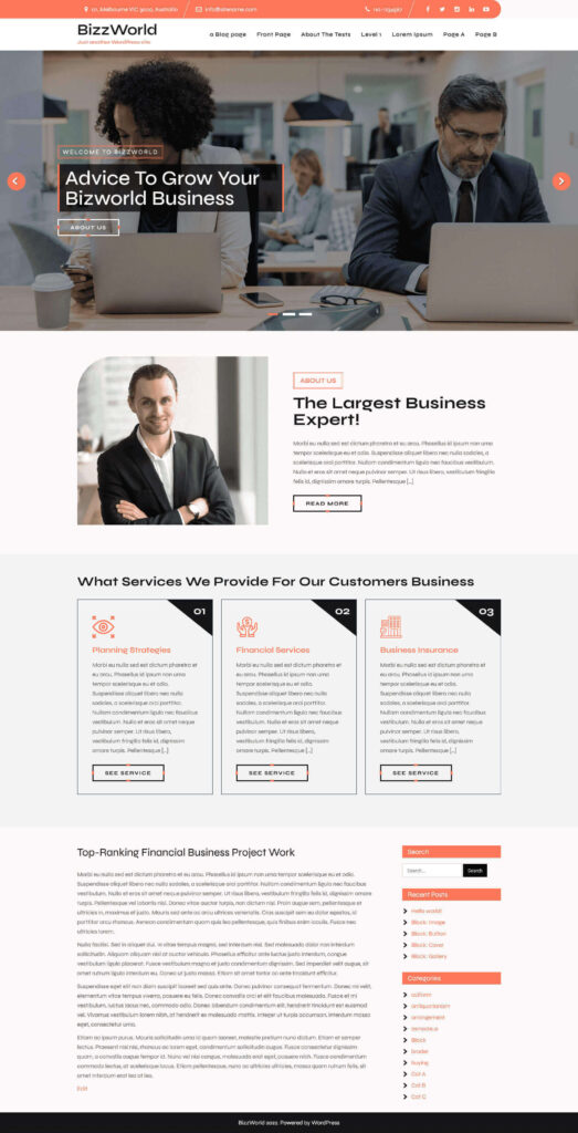 Bizworld is a free Corporate WordPress Theme